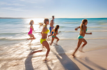Caucasian family on tropical beach enjoying leisure Caribbean