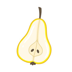 Cut off half of a pear in cartoon style. Vector isolated fruit illustration.