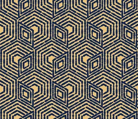 Keuken foto achterwand Blauw goud Abstract geometrisch patroon met strepen, lijnen. Naadloze vectorachtergrond. Goud en donkerblauw ornament. Eenvoudig rooster grafisch ontwerp