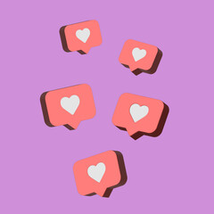 Heart like social network on purple background. High quality 3d illustration.