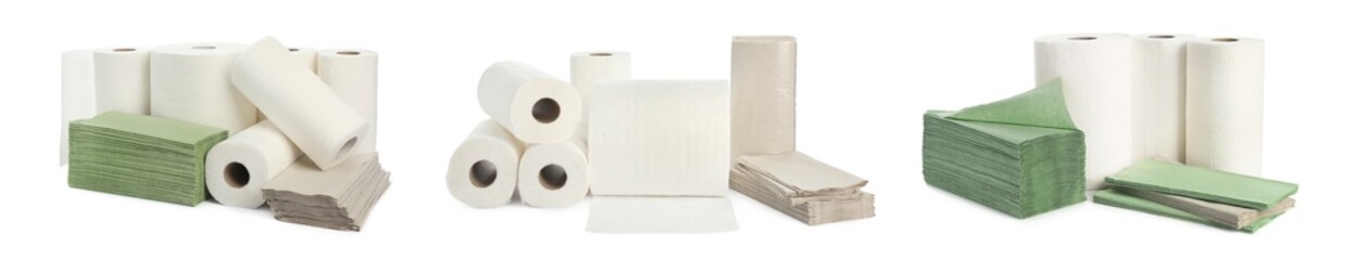 Set of paper towels on white background. Banner design