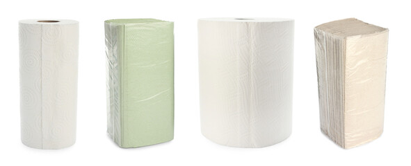 Set of paper towels on white background. Banner design
