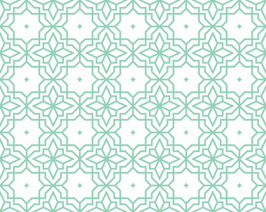 Abstract geometry pattern in Arabian style. Seamless vector background. White and green graphic ornament. Simple lattice graphic design