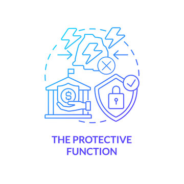Protective function blue gradient concept icon. Financial safety. National economic security abstract idea thin line illustration. Isolated outline drawing. Myriad Pro-Bold font used