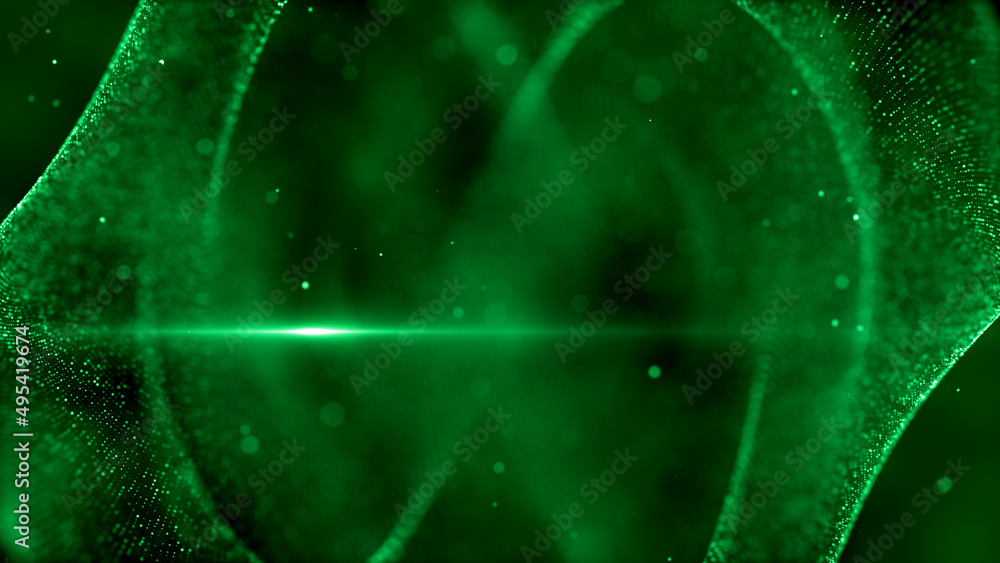 Poster abstract green shiny futuristic digital space blurry focus unique twisted dotted lines with cloudy h