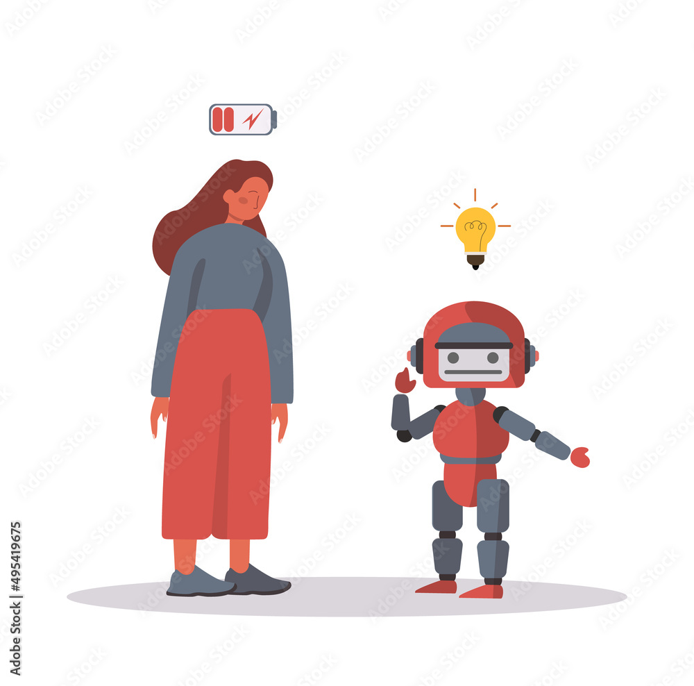 Poster robot concept. artificial intelligence as a part of human routine.