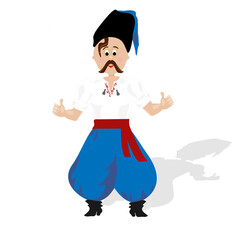 Ukrainian Cossack in blue trousers. Vector graphics