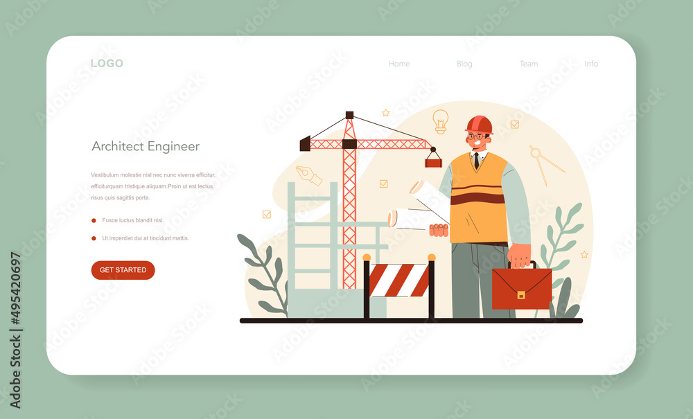 Poster architect web banner or landing page. idea of architectural project