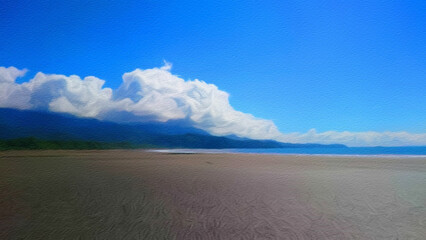 Colorful painting modern artistic artwork, drawing in oil nature landscape view, beautiful vacation travel place, textured brush strokes, design print for canvas or paper poster, touristic product