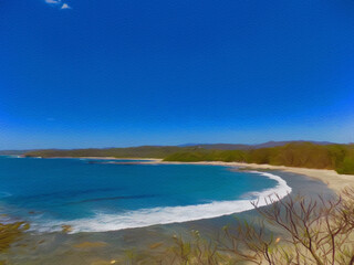 Colorful painting modern artistic artwork, drawing in oil nature landscape view, beautiful vacation travel place, textured brush strokes, design print for canvas or paper poster, touristic product