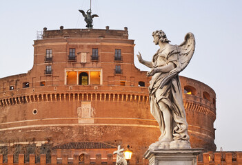 Bridge of Sant Angelo and Mausoleum of Hadrian - Castel Sant Angelo in Rome. Italy