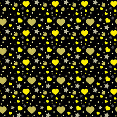 Seamless pattern with yellow watercolor hearts. Background design.