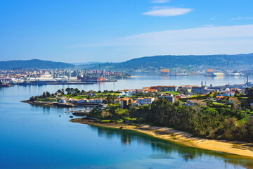 Naklejka na ściany i meble Panoramic view of Ferrol estuary from an elevated viewpoint in Galicia Spain