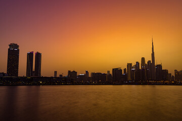 Fototapeta na wymiar Dubai skyline at sunset - Long Exposure