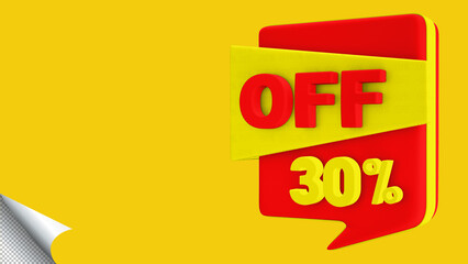 3D Tag OFF, Label with percentage 30%, 3d rendering, Special Offer 30% Discount Tag, Special Offer Label.20
