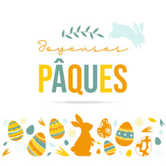 Joyeuses Pâques - Bannière - Illustrations autour du thème de Pâques - Lapins et œufs en chocolat 
