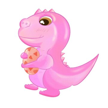 Painted of A baby dinosaur and egg, Pink color, cute, cartoon.