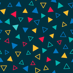 Dark geometric background with small triangles. Seamless vector pattern. Evenly spaced figures.