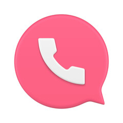 Pink handset quick tips front view 3d icon isometric vector illustration. Telephone badge for call