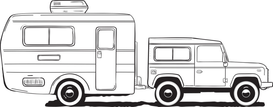black and white camper and car clip art preview