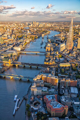 Aerial view London city bridges river Thames UK