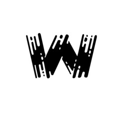 Fototapeta premium Letter w. Dry brush grunge lettering imitation. Vector design template.