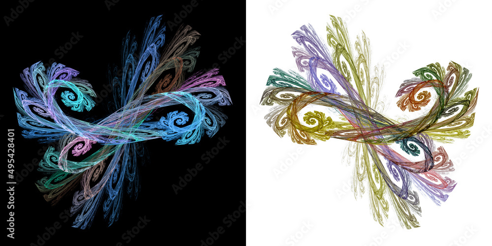 Poster colorful spiral elements rotate on white and black backgrounds. set of graphic design elements. 3d i
