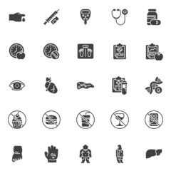 Diabetes disease vector icons set