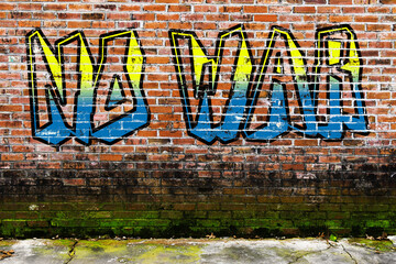 Fototapeta premium no war graffiti painted urban city decay wall end abandoned fighting ukraine occupation ukrainian protest