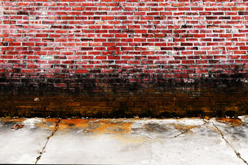 dirty city street brick wall alley warehouse red bricks empty sidewalk urban decay background