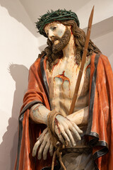 MONOPOLI, ITALY - MARCH 6, 2022: The baroque statue of tortured Jesus - "Ecce Homo" in the church Chiesa di San Franceso d Assisi by Giovanni Battista Drago from 18. cent.