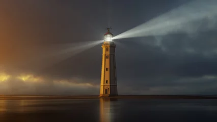 Fototapeten lighthouse at sunset with light rays © magann