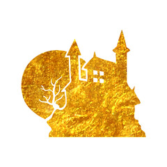 Hand drawn gold foil texture icon Dark castle