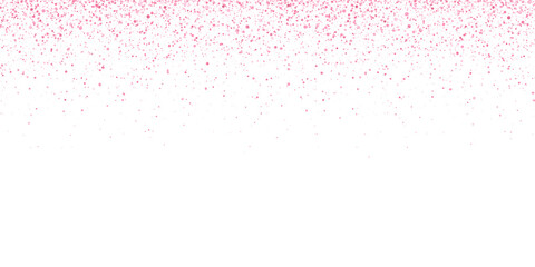 Wide pink glitter falling confetti on white background. Vector