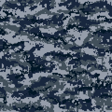 Navy Blue Digital Camouflage Seamless Pattern. Vector