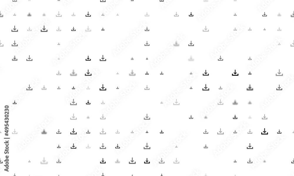 Poster seamless background pattern of evenly spaced black download symbols of different sizes and opacity. 