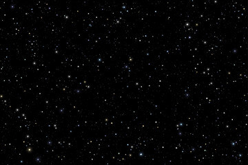 Naklejka na ściany i meble Scattering of luminous stars on the night black sky. Vector