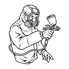 Auto painter in monochrome vintage style