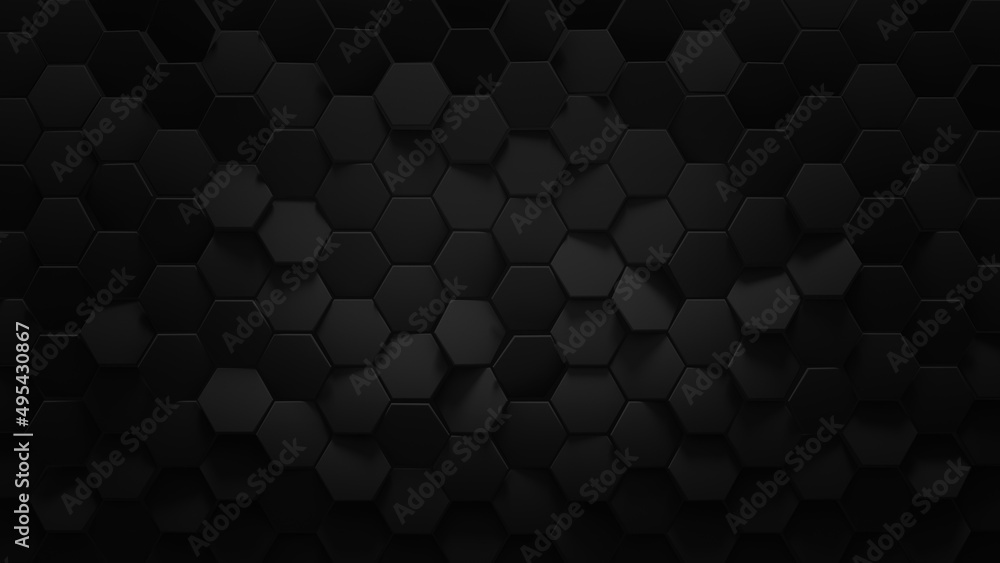 Poster black hexagonal honeycomb background 3d render