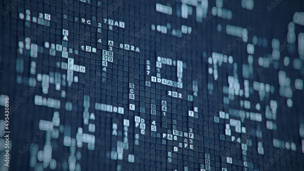 Poster hexadecimal big data digital code 3d rendering illustration