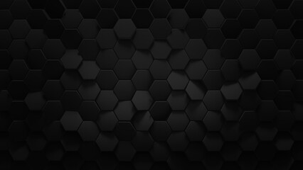 Black hexagonal honeycomb background 3D render