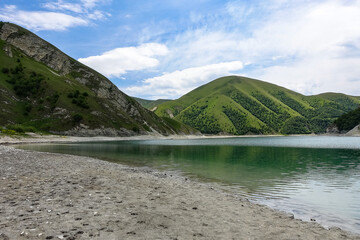 Kezenoy-am Lake in the Caucasus Mountains in Chechnya, Russia June 2021.