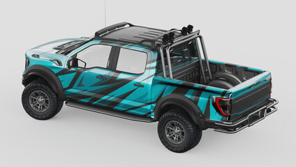 3D rendering of a brand-less generic pickup truck in studio environment
