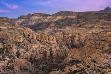 Spring landscape of the Superstition Wilderness Area at twilight,  Apache Trail, Tonto National Forest, Arizona, USA
