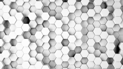 Abstract gray hexagonal sci-fi honeycomb geometrical background. 3d rendering