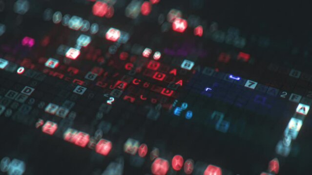 Macro shot of glitching digital code. Seamless loop 3D render animation