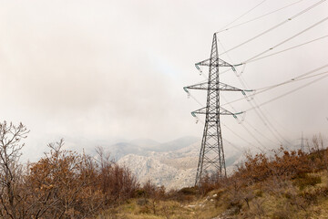 Power line in a mountains.