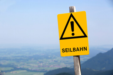Yellow sign of ropeway