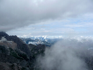 Mountain panorama Alpspitze mountain via ferrata in Garmisch-Partenkirchen, Bavaria, Germany