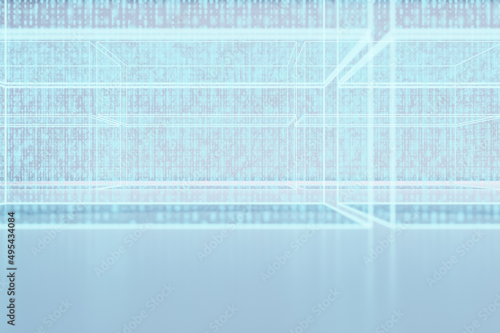 Aufkleber Creative glowing cyber binary code room. Technology and matrix concept. 3D Rendering.